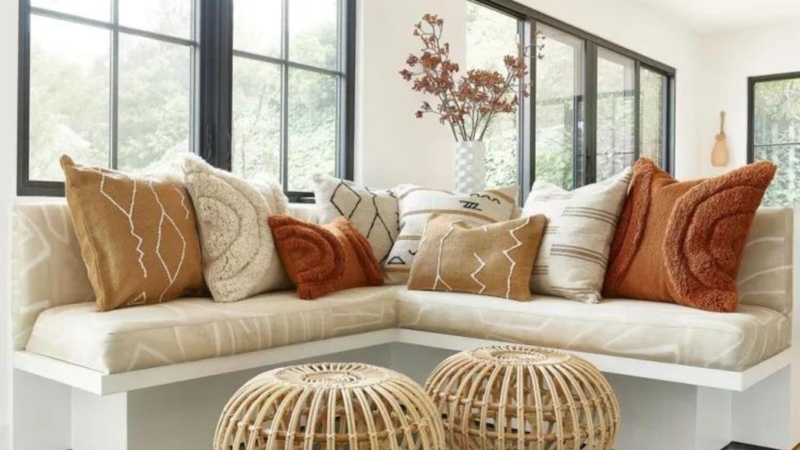 Throw Pillows Curated Arrangement with Bohemian Pattern Mixing