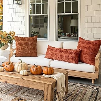 Throw Pillows featuring Plush Faux Fur Pumpkin Appliqué Design