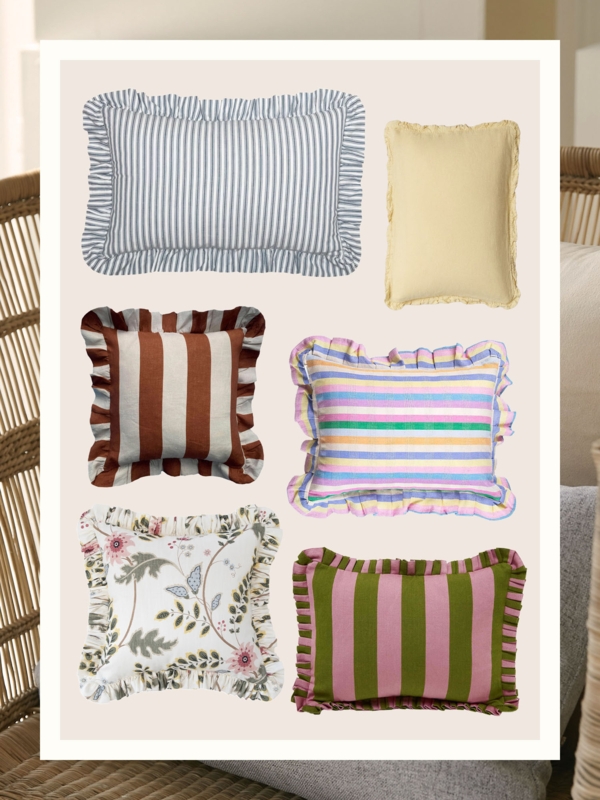 Throw Pillows Floral Pattern Striped Ruffle Trim Cottagecore Sofa Decor