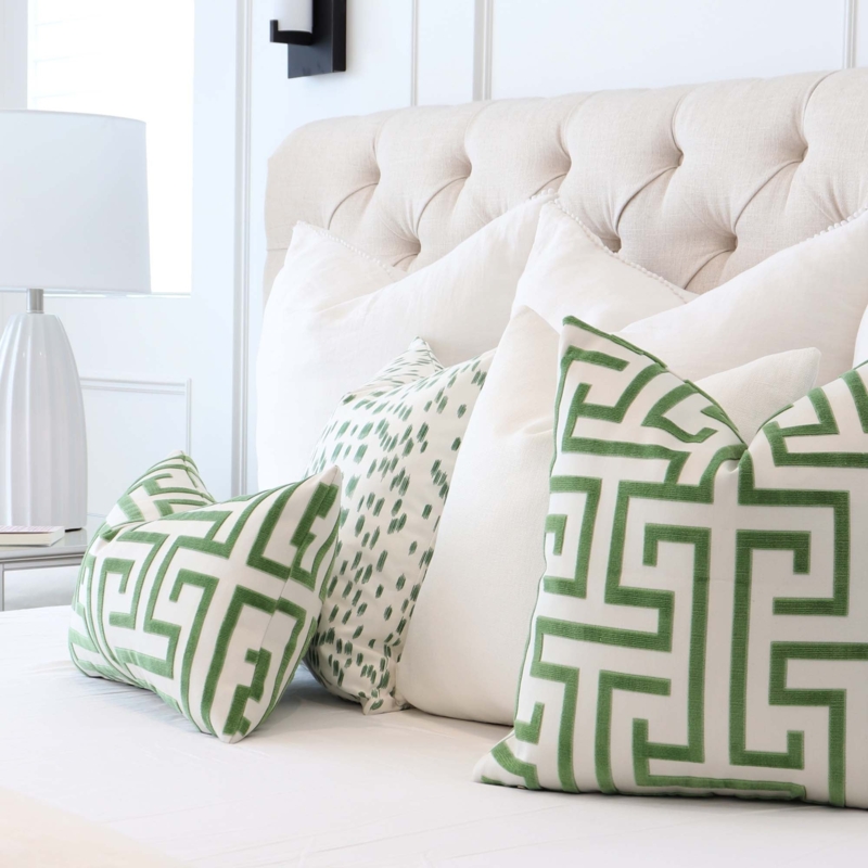 Throw Pillows: Forest Green Botanical & Greek Key Trim Velvet Set
