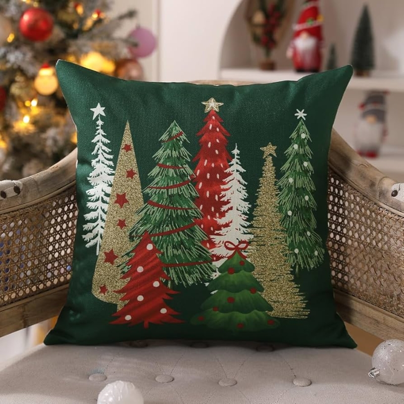 Throw Pillows Forest Green Raised Tree Motif for Festive Patio Decor