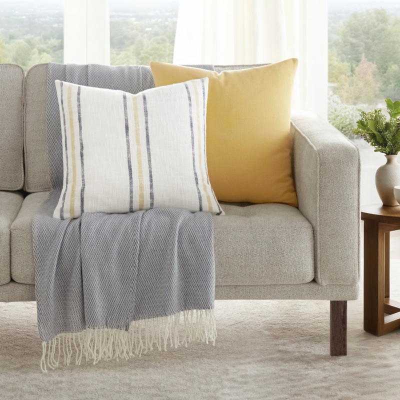 Throw Pillows Framed Stripe Pattern Terracotta Yarn Dyed Set