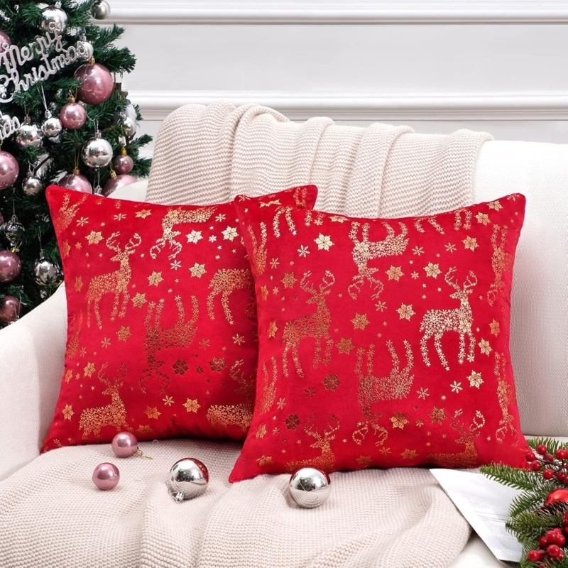 Throw Pillows Grey Velvet Like Embroidered Snowflake Motif