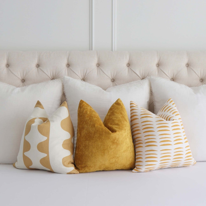 Throw Pillows, Hand-Stamped Geometric, Woven Textile, Artisanal Set of 3