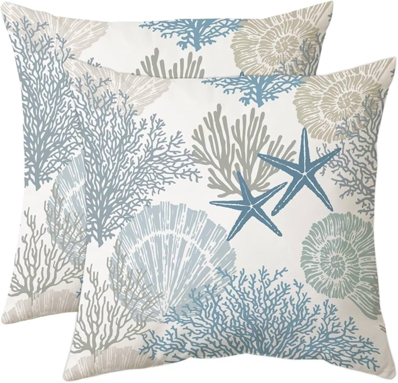 Throw Pillows in Velvet with Nautical Print for Beachy Sofa Cushion Covers