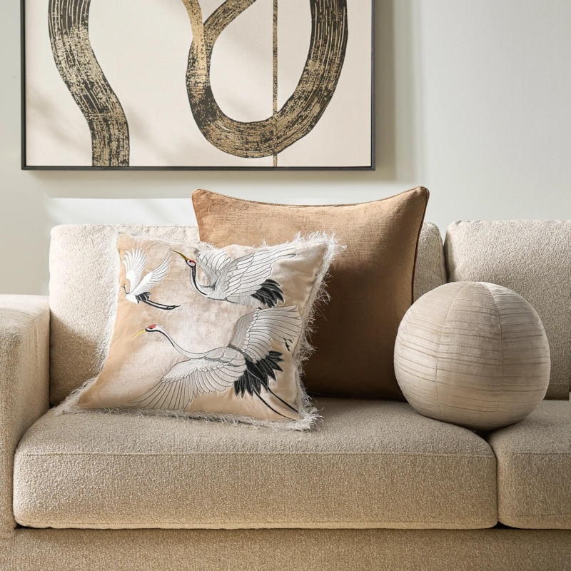 Throw Pillows including Sculptural Velvet Knot Shape and Boucle Ball