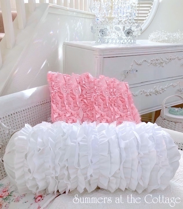 Throw Pillows Layered Border Pink White Ruffled Shabby Chic Bedding