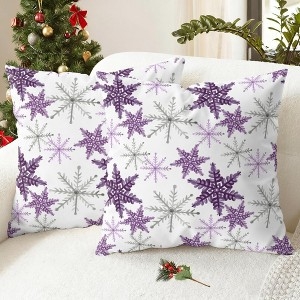 Throw Pillows Purple and Gray Reindeer Snowflake Motif Festive Set