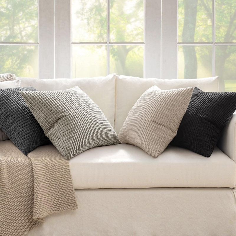 Throw Pillows Ribbed Corduroy Neutral Tonal Modern Farmhouse Set