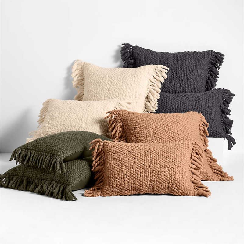 Throw Pillows Ribbed Surface Chunky Weave Grey Textured Sofa