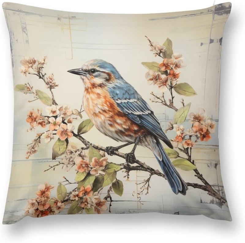 Throw Pillows Script Text Detail Vintage Bird Print Linen Look Tuscan Decor