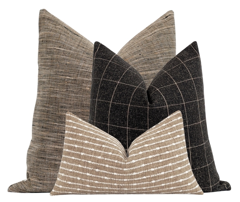 Throw Pillows Set, Cognac Leather Accent & Tribal Print