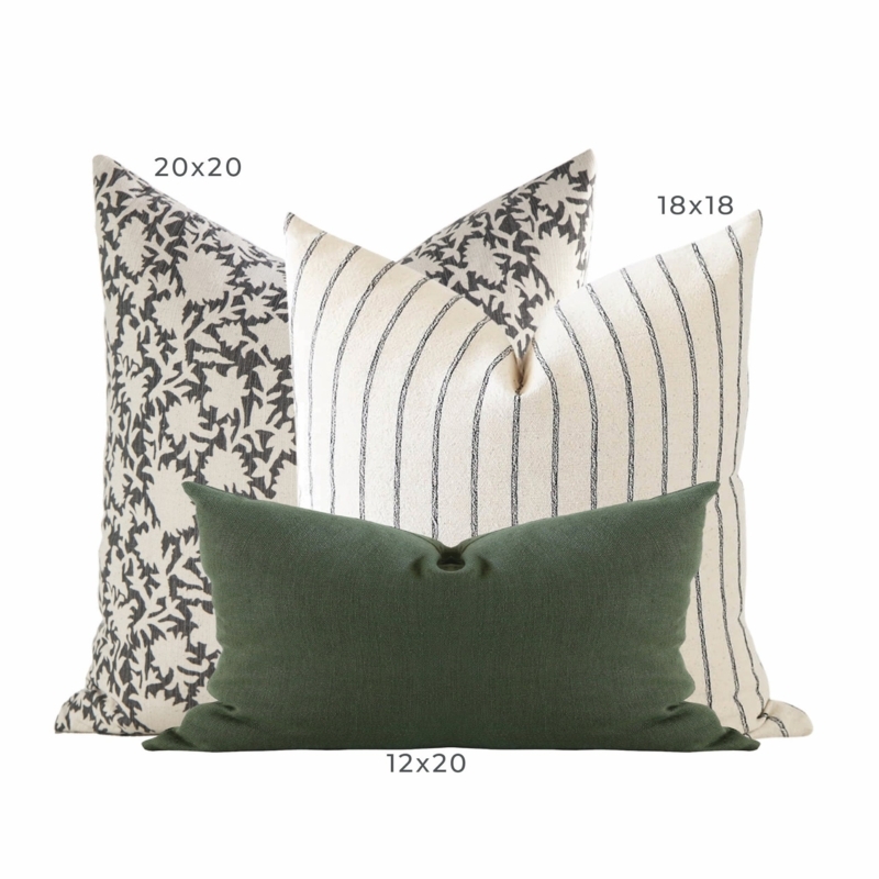 Throw Pillows Set, Forest Green Color & Block Print
