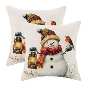 Throw Pillows Set of Two Linen Like Snowman Print