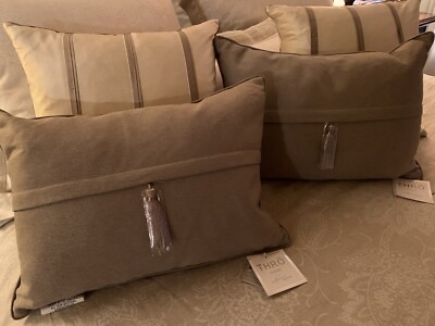 Throw Pillows, Set of Two Taupe Organic Abstract Print Cushions