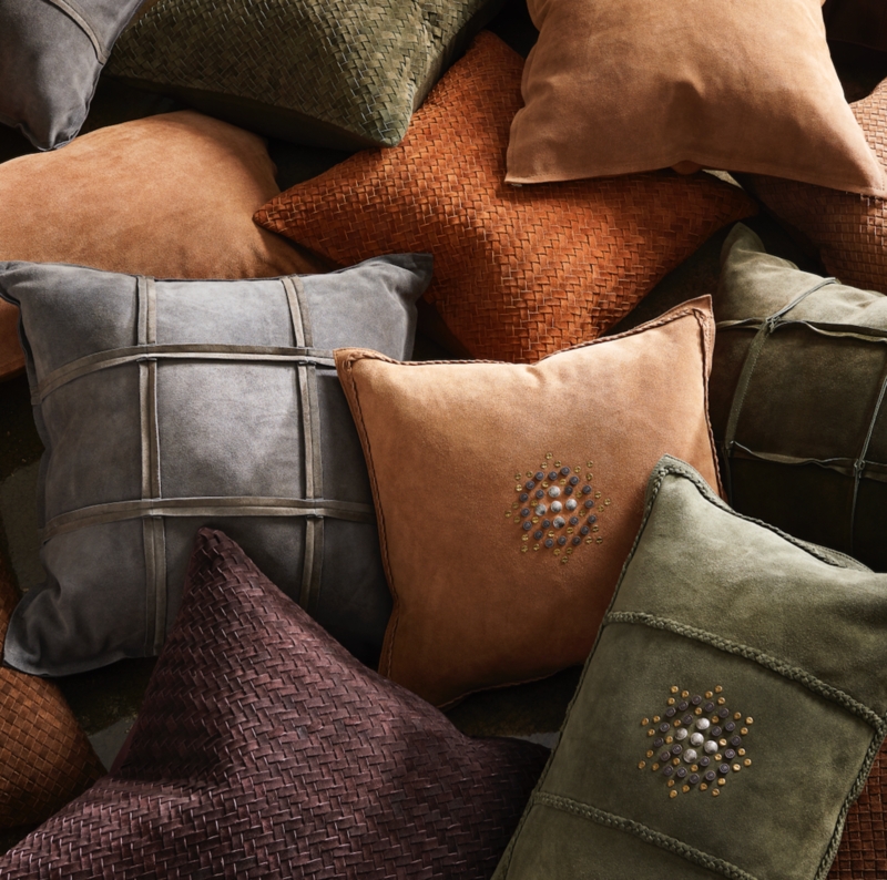 Throw Pillows: Suede Set with Single Patch Detail for Earthy Tone Decor.