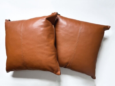 Throw Pillows, Tan Leather-Like Accent Band on Canvas