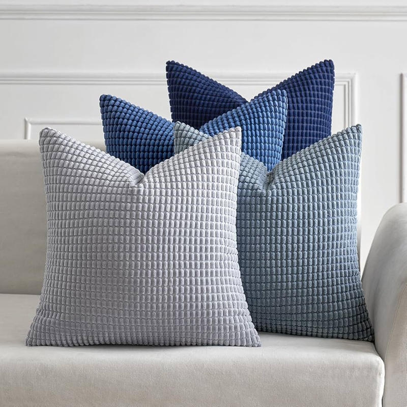 Throw Pillows Varied Textures Deep Navy Tone Modern Farmhouse Set