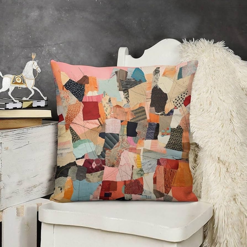 Throw Pillows Vibrant Floral Patchwork Bohemian Cottagecore Colorful