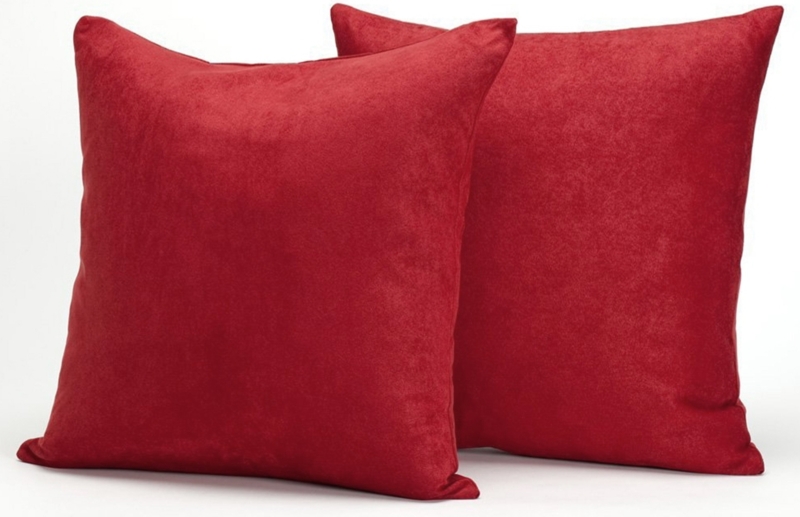 Throw Pillows Vibrant Red Suede Like Knife Edge Seam Set of 2