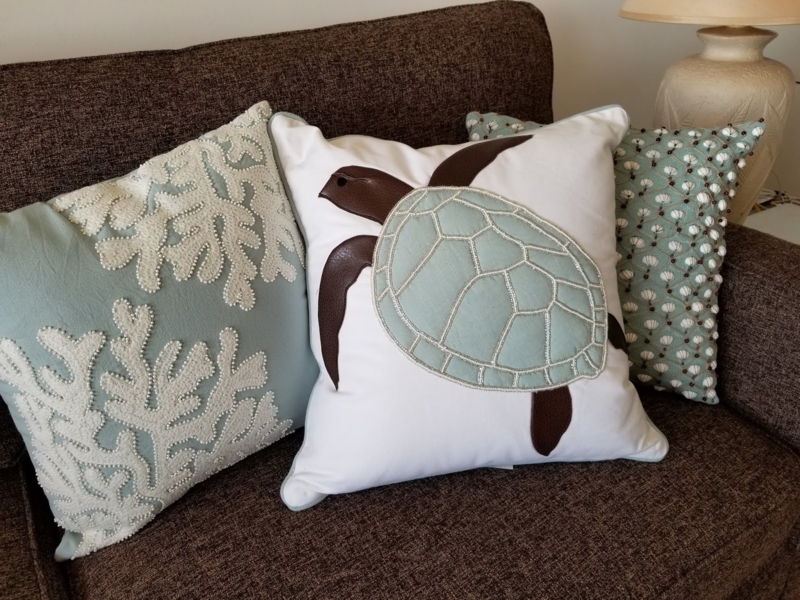 Throw Pillows with Typographic Coastal Print for Nautical Blue and White Decor