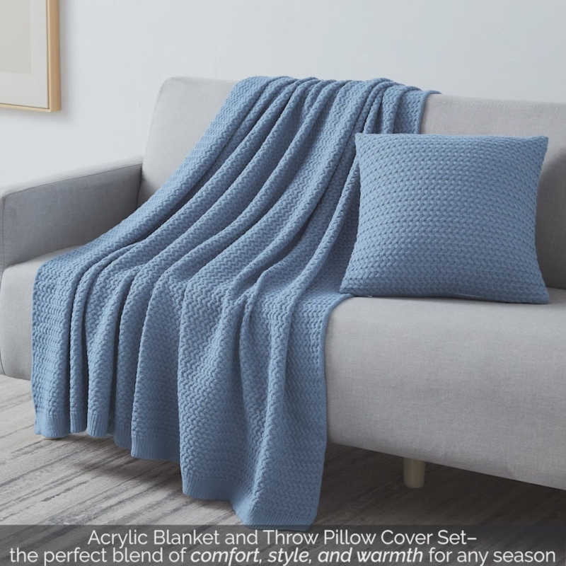 Throw Set Taupe Waffle Knit Fringe Trim, airy modern bedroom layers
