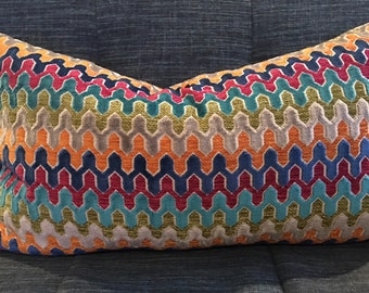 Toss Pillow Geometric Velvet Multi-Color Abstract Navy Contrast Back