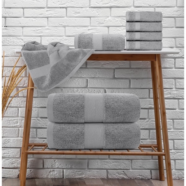 Towel Set 8 Piece Spa Inspired Dobby Border Minimalist