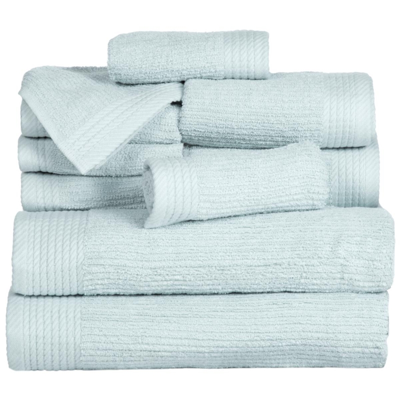 Towel Set: Blush Pink Hue, Ribbed Surface, Folded Stack for Shelves