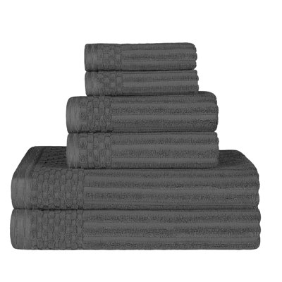 Towel Set: Charcoal Gray and White, Checkered Border, Loop Pile Texture