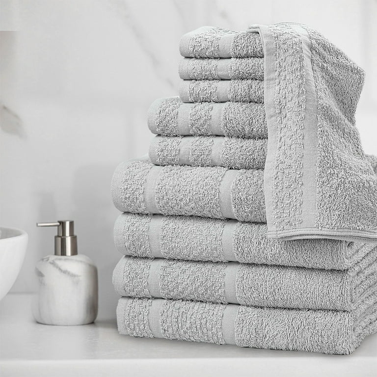 Towel Set: Charcoal Grey Palette, Ten-Piece Set, Dobby Border