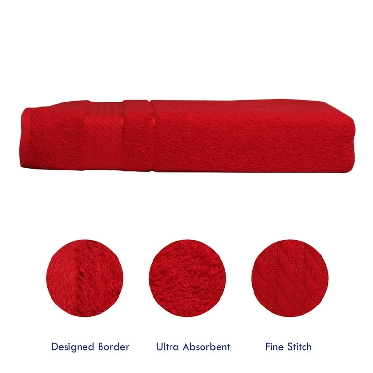 Towel Set Deep Red Color Woven Border Detail Classic