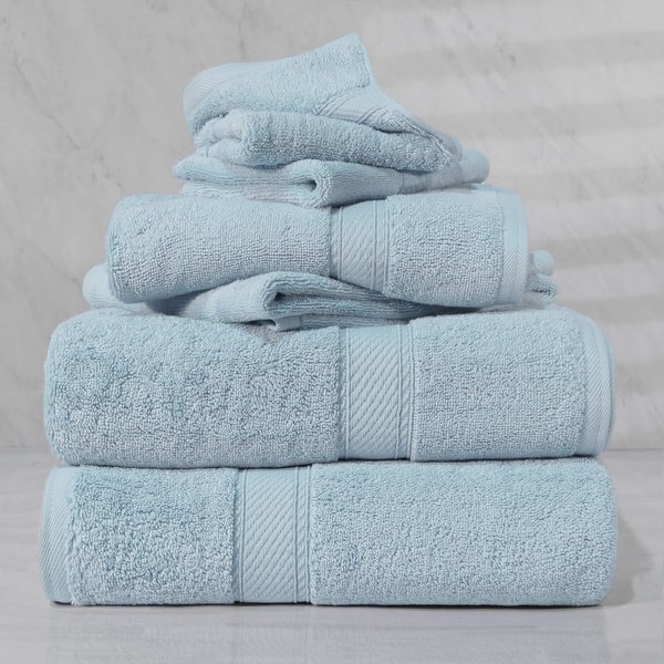 Towel Set Dobby Border High Loft Pile Plush Seafoam Green Towel Set