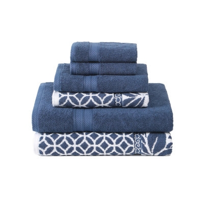 Towel Set, Light Blue and White Reversible Trefoil Filigree Jacquard