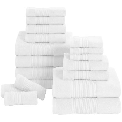 Towel Set: Monochromatic White, 18-Piece Set, Plush Texture, Minimalist