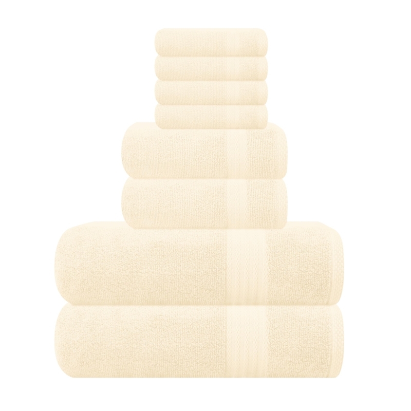 Towel Set Ribbed Border Cotton-Like, Spa Style Bathroom Accessories
