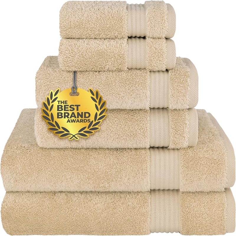 Towel Set Six Piece Set Dobby Border Terry Texture Beige