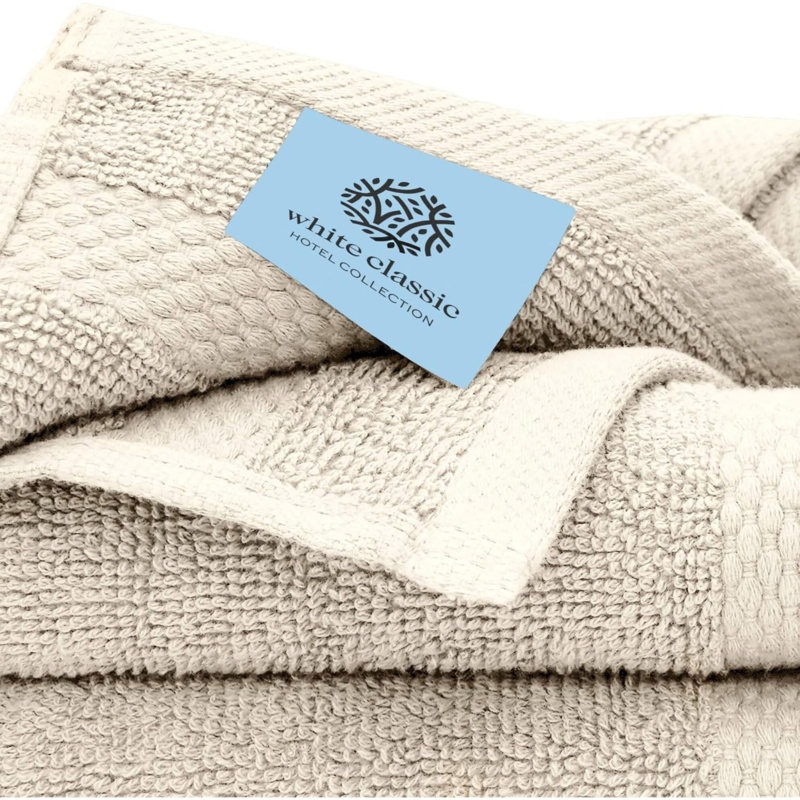 Towel Set Spa Style Dobby Border Multi Size Plush Cotton