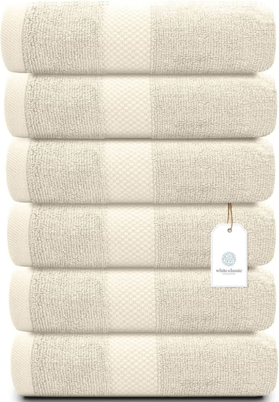 Towel Set Textured Weave Dobby Border Turkish Cotton, Neat Stack Decor