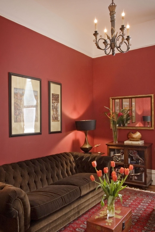 Traditional Console Table Cabriole Legs Bold Red Walls Foyer