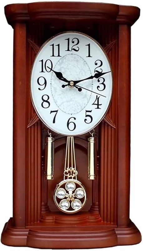 Traditional Dark Wood Mantel Clock Arched Top Swinging Pendulum