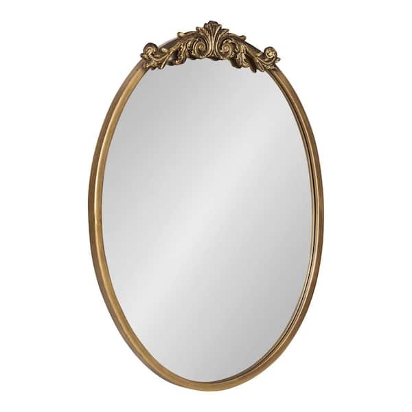 Traditional Oval Wall Mirror: Antique Gold with Ornate Crest Detail