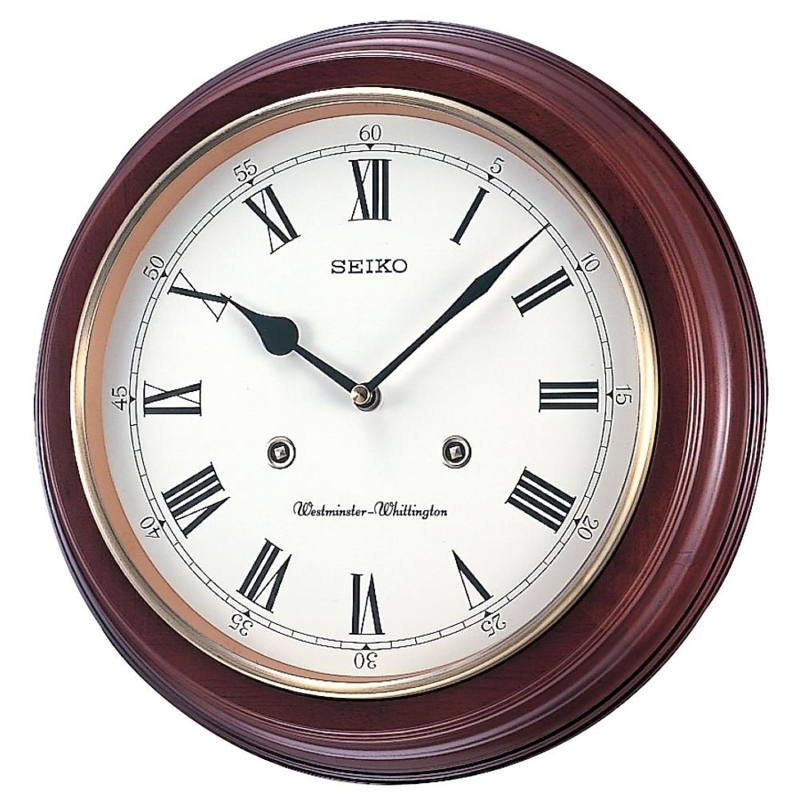 Traditional Wall Clock with Wood-Toned Frame & Roman Numerals