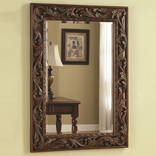 Traditional Wall Mirror: Antique Gold with Intricate Floral Carvings
