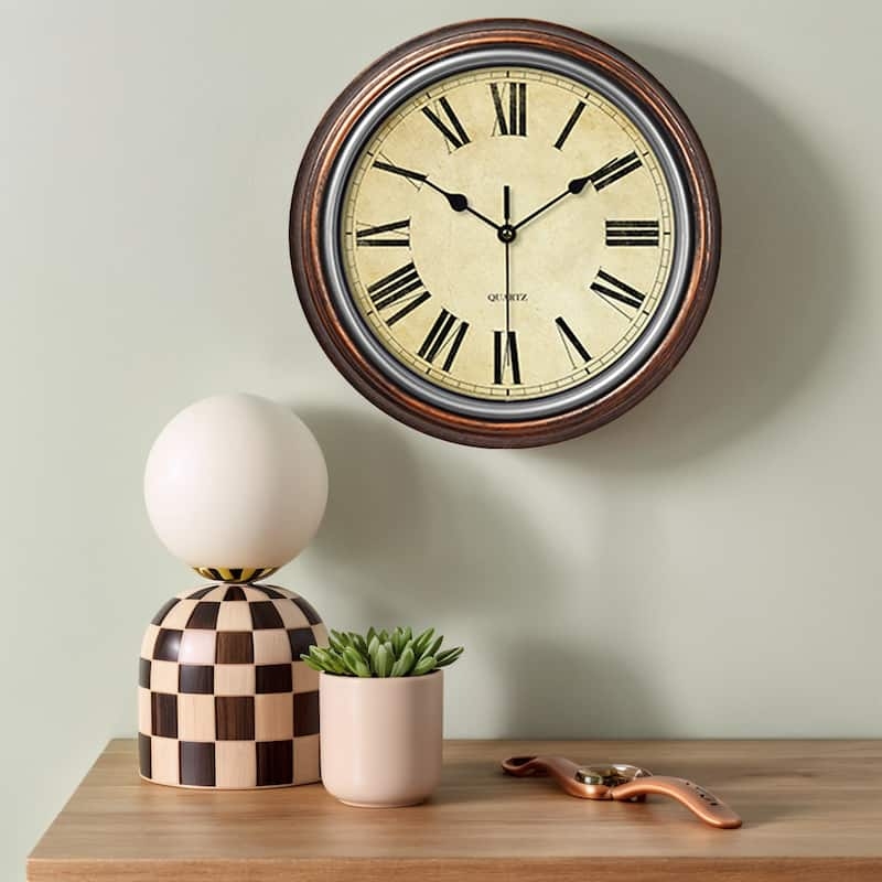 Transitional Wall Clock with Mixed Numeral Types, Matte Black Frame
