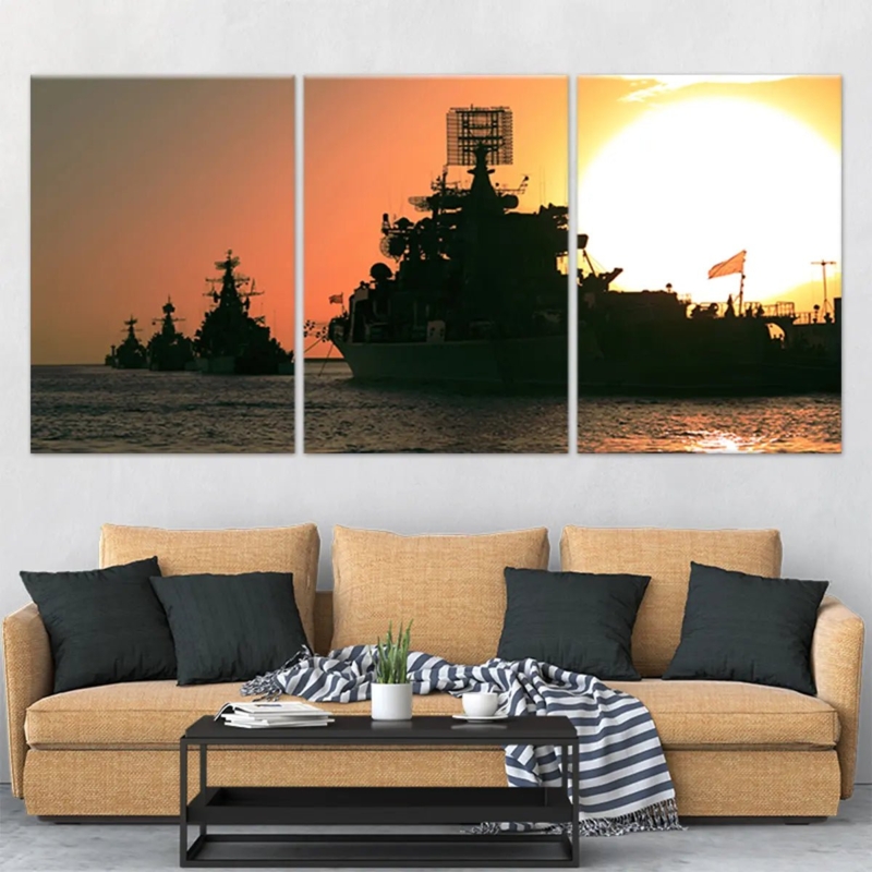 Triptych Wall Art: Industrial Style Naval Sunset Canvas Prints
