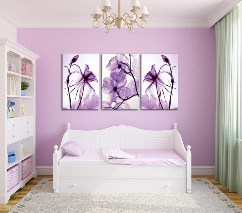 Triptych Wall Art Lavender Magnolia Rustic Wood Grain Set