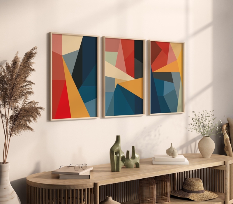 Triptych Wall Art Set: Earth Tone Geometric Mid-Century Modern Decor