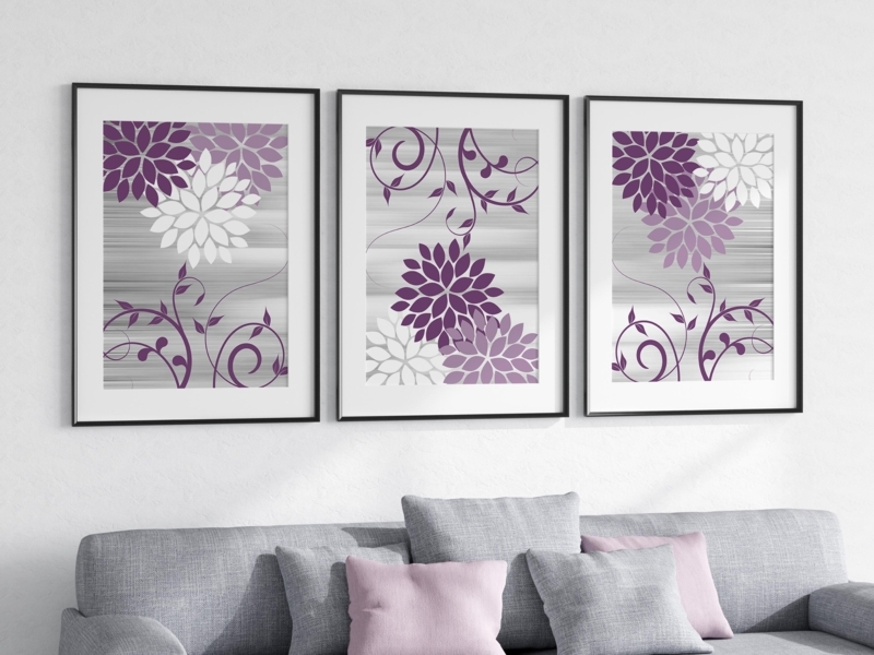 Triptych Wall Art Set Floral Burst Ornamental Scroll Silver Frames