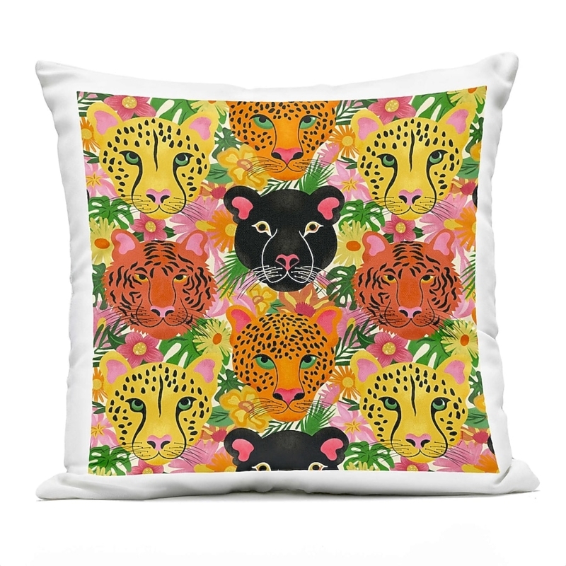 Tropical Jungle Cat Patio Decor Pillow with Botanical Print
